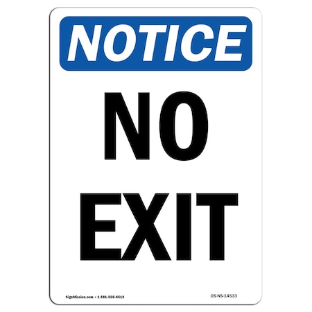 OSHA Notice Sign, No Exit, 14in X 10in Decal